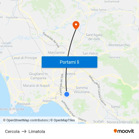 Cercola to Limatola map