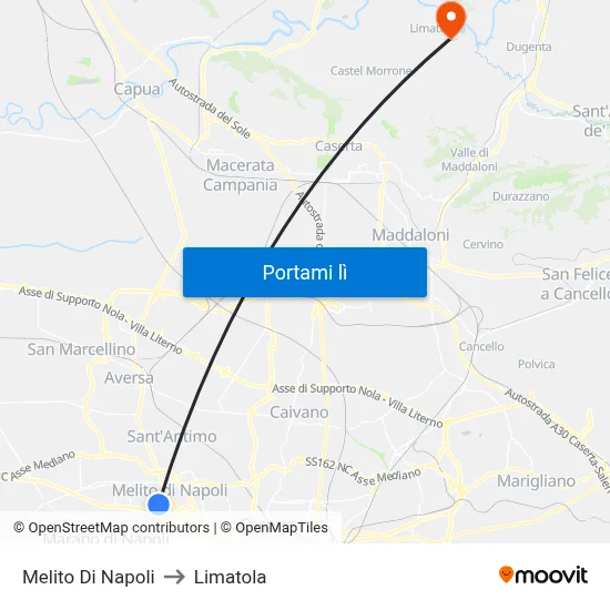 Melito Di Napoli to Limatola map