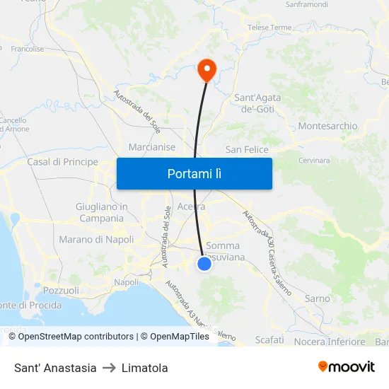 Sant' Anastasia to Limatola map