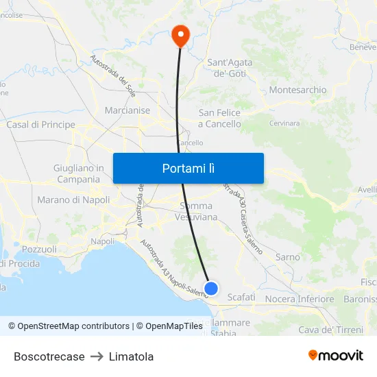 Boscotrecase to Limatola map