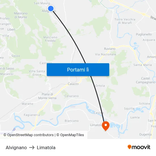 Alvignano to Limatola map