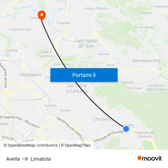 Avella to Limatola map