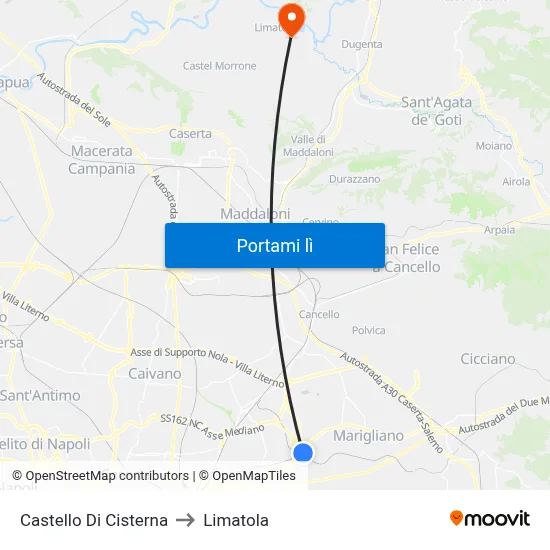 Castello Di Cisterna to Limatola map