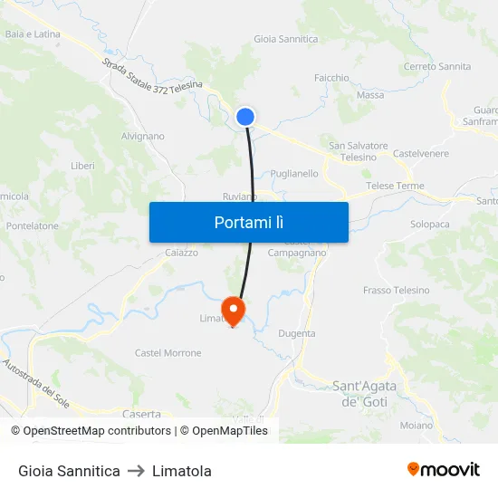 Gioia Sannitica to Limatola map