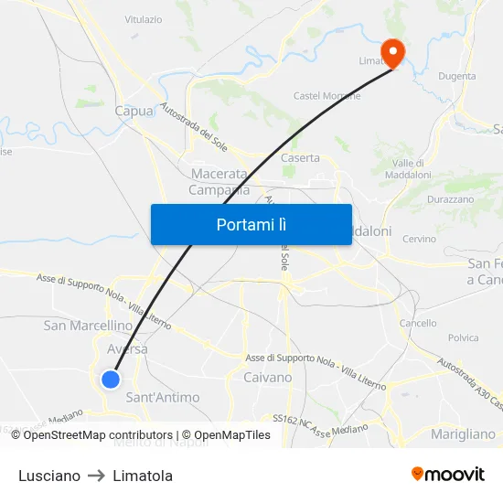 Lusciano to Limatola map
