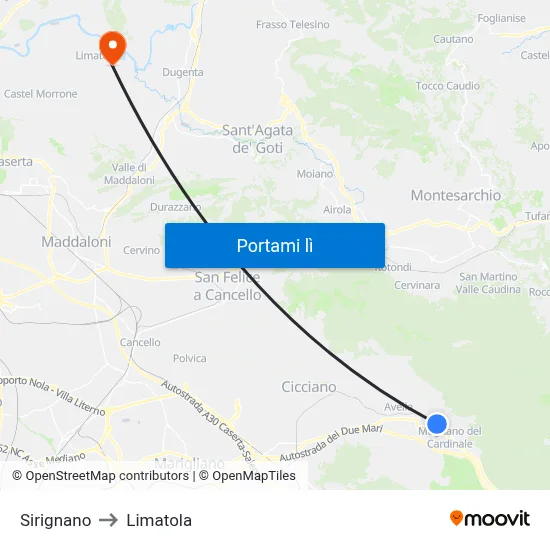 Sirignano to Limatola map