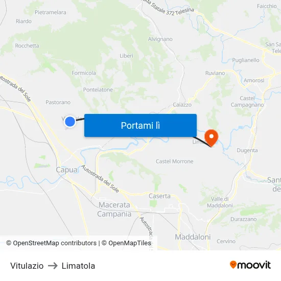 Vitulazio to Limatola map