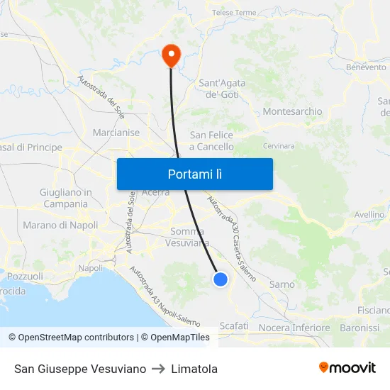 San Giuseppe Vesuviano to Limatola map