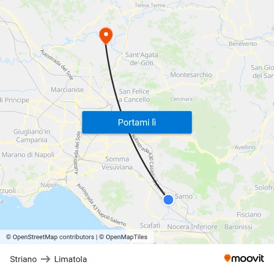 Striano to Limatola map