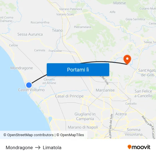 Mondragone to Limatola map