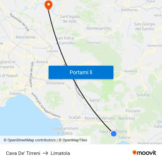 Cava De' Tirreni to Limatola map