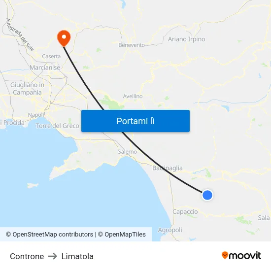 Controne to Limatola map