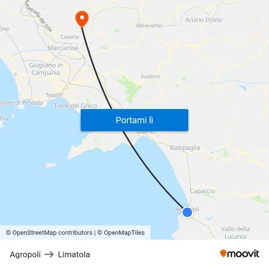 Agropoli to Limatola map