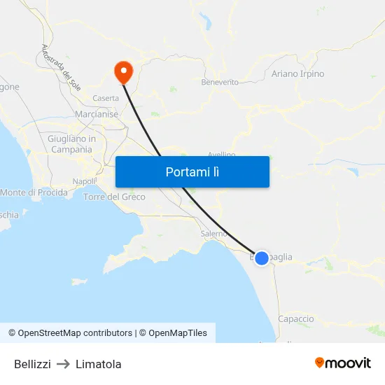 Bellizzi to Limatola map