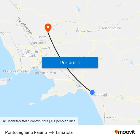 Pontecagnano Faiano to Limatola map