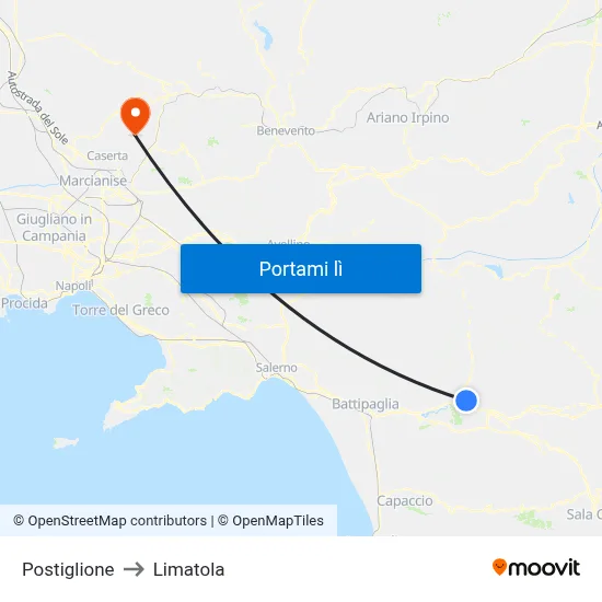 Postiglione to Limatola map