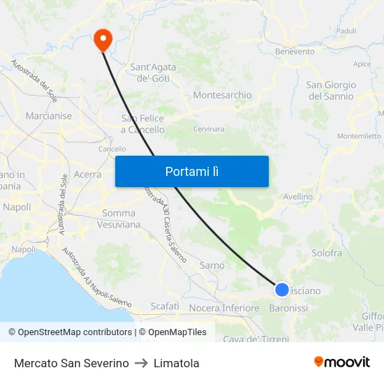 Mercato San Severino to Limatola map
