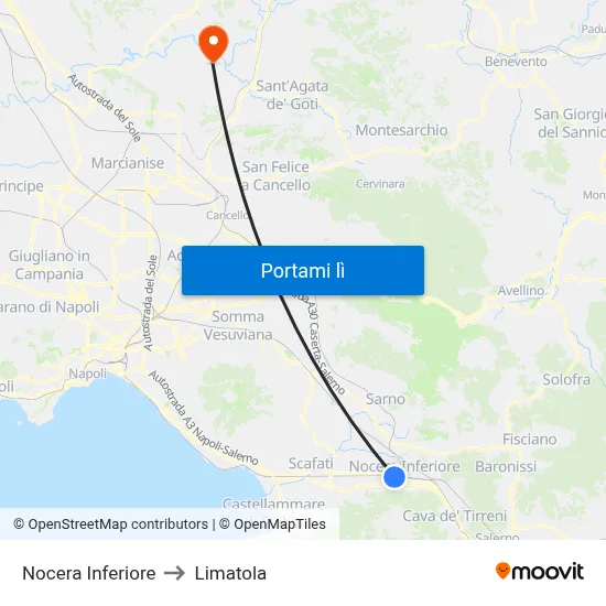 Nocera Inferiore to Limatola map