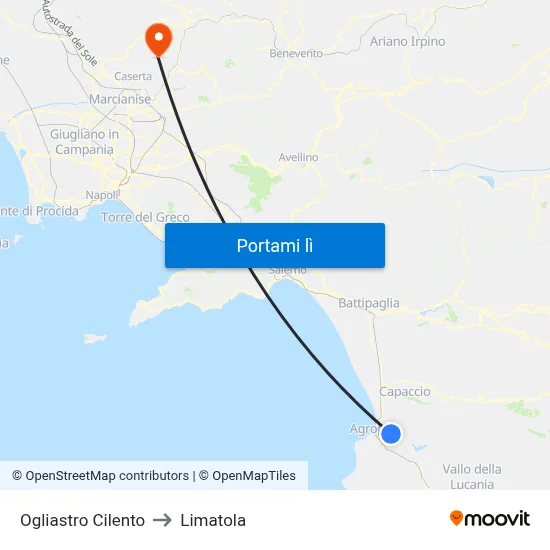 Ogliastro Cilento to Limatola map