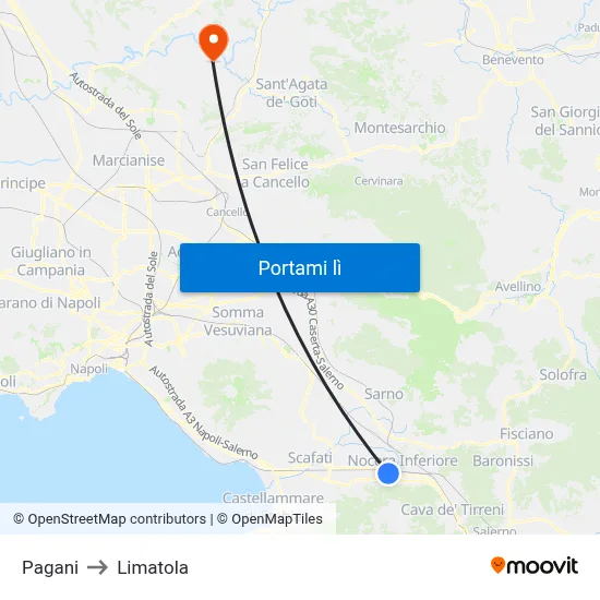 Pagani to Limatola map