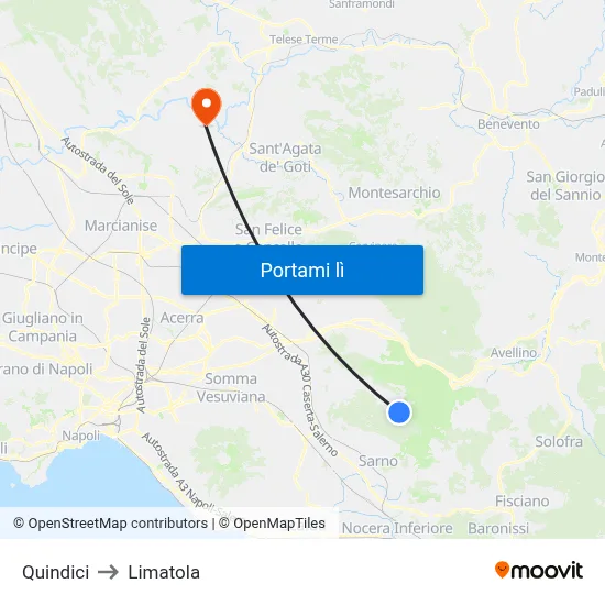 Quindici to Limatola map