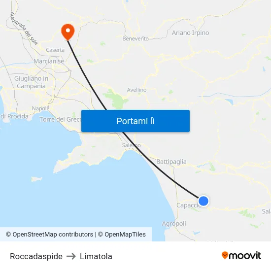Roccadaspide to Limatola map