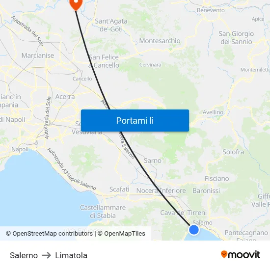 Salerno to Limatola map
