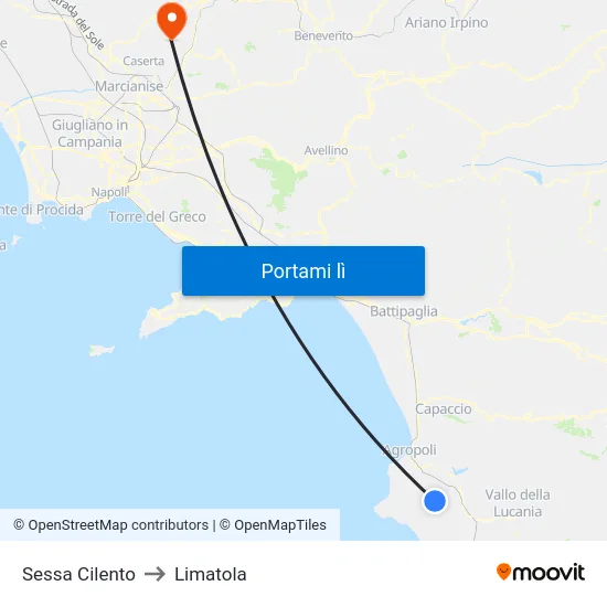 Sessa Cilento to Limatola map