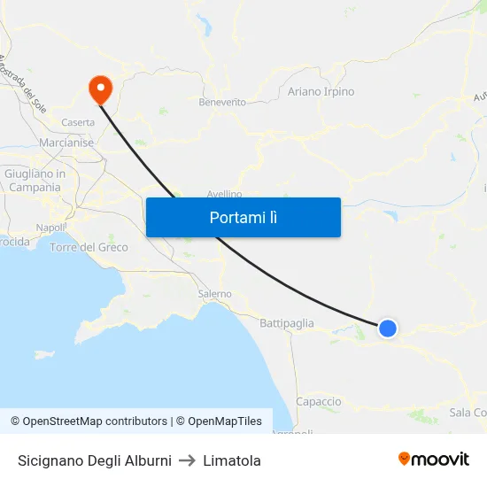 Sicignano Degli Alburni to Limatola map