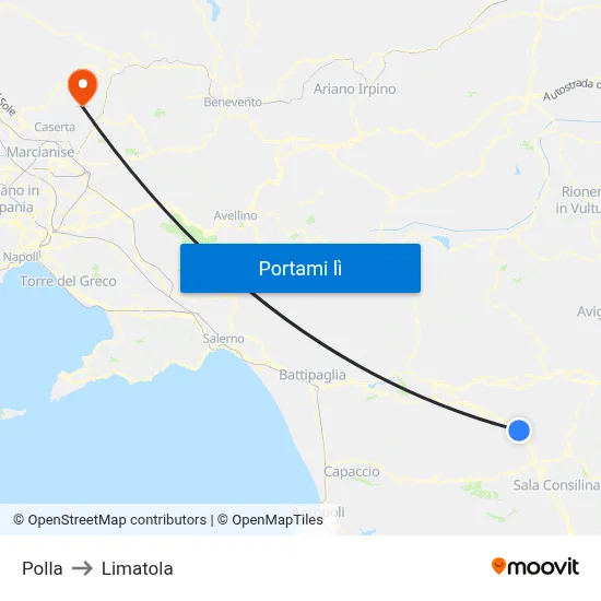 Polla to Limatola map