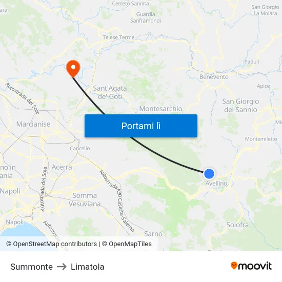 Summonte to Limatola map