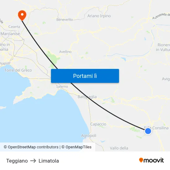 Teggiano to Limatola map