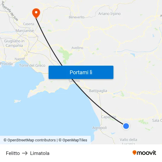 Felitto to Limatola map