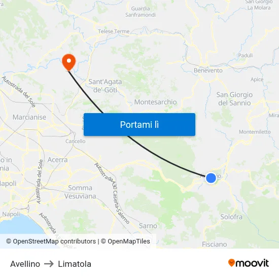 Avellino to Limatola map