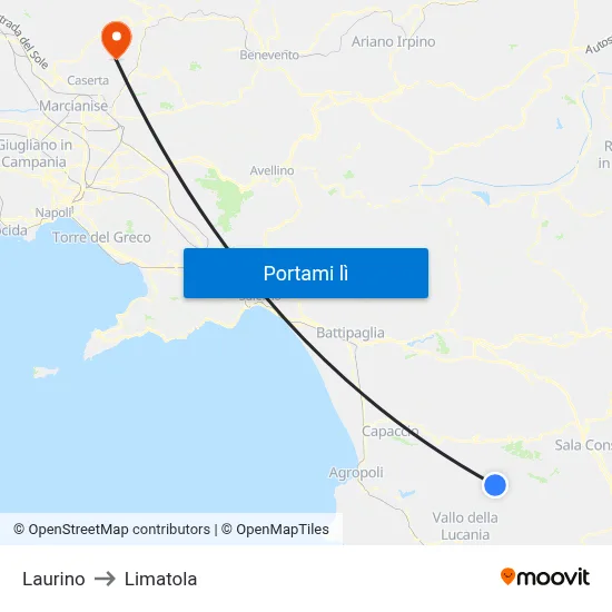 Laurino to Limatola map
