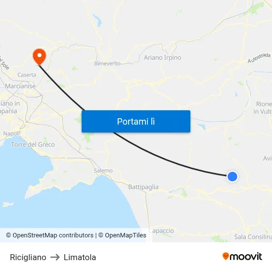 Ricigliano to Limatola map