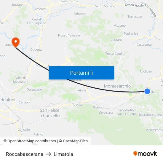 Roccabascerana to Limatola map
