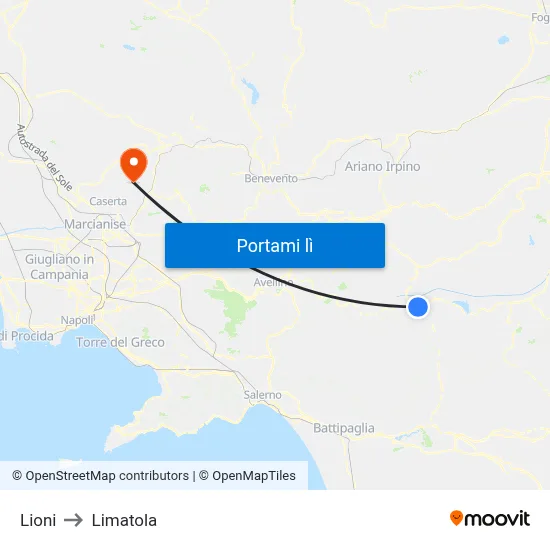 Lioni to Limatola map