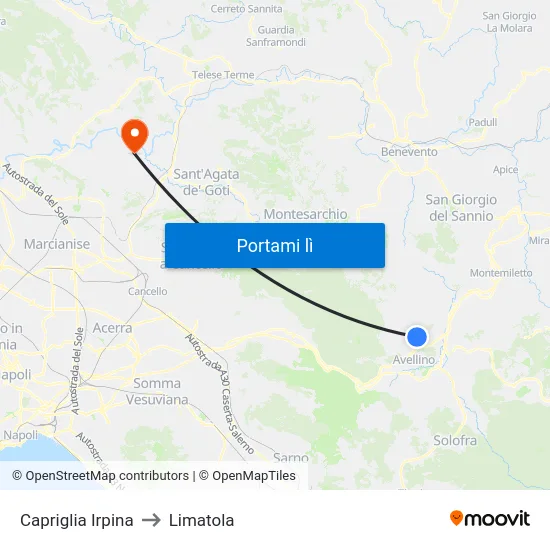 Capriglia Irpina to Limatola map