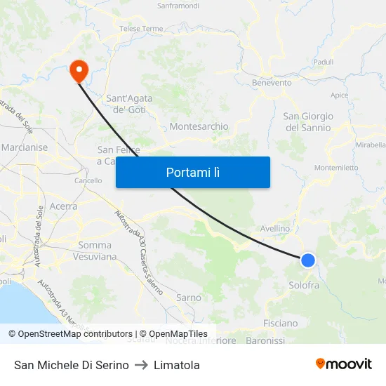 San Michele Di Serino to Limatola map