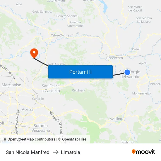 San Nicola Manfredi to Limatola map