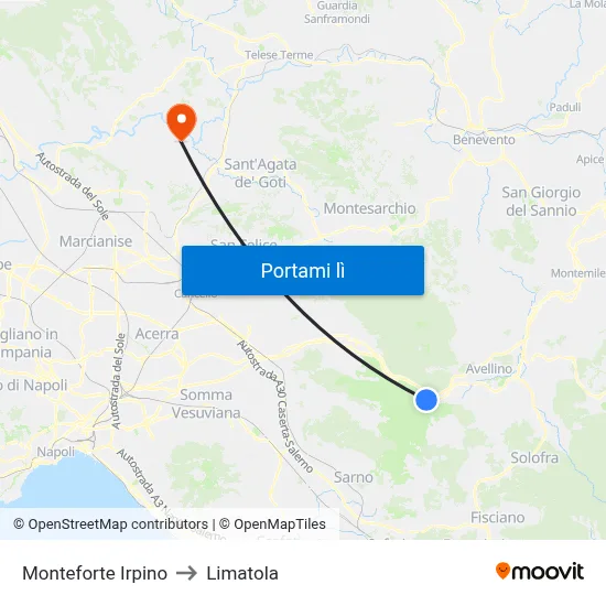 Monteforte Irpino to Limatola map