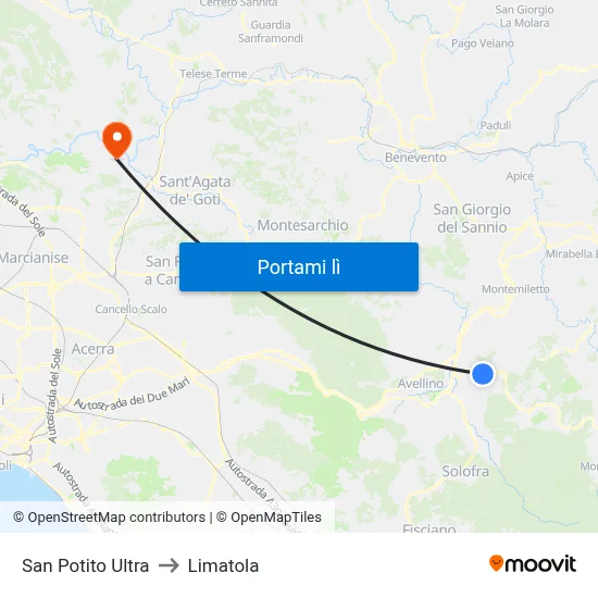 San Potito Ultra to Limatola map