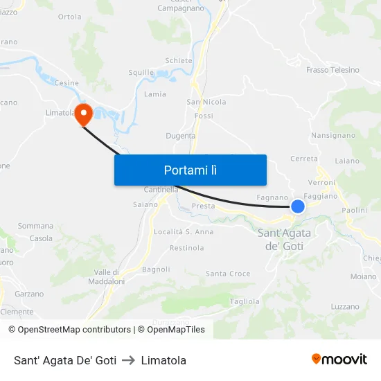 Sant' Agata De' Goti to Limatola map
