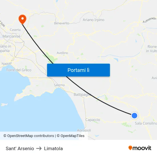 Sant' Arsenio to Limatola map