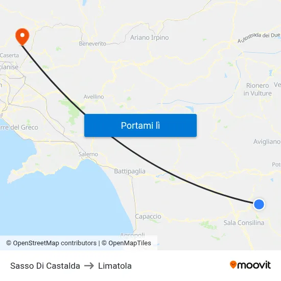 Sasso Di Castalda to Limatola map