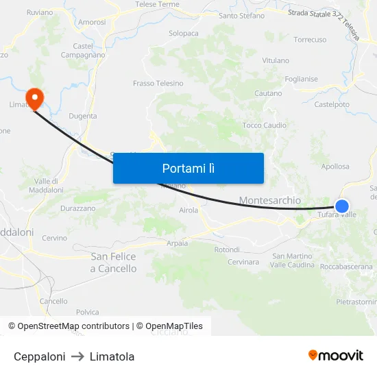 Ceppaloni to Limatola map