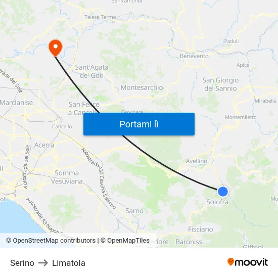 Serino to Limatola map