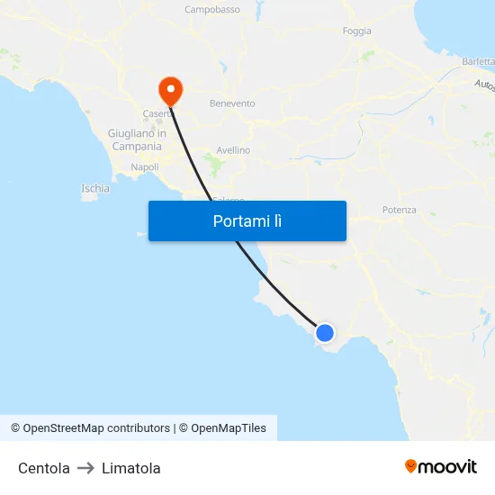 Centola to Limatola map