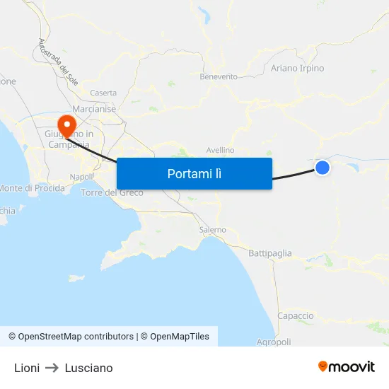 Lioni to Lusciano map
